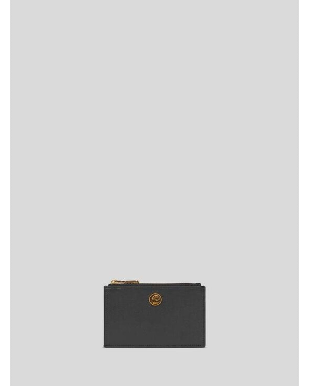 Etro White Leather Card Holder With Pegaso Button