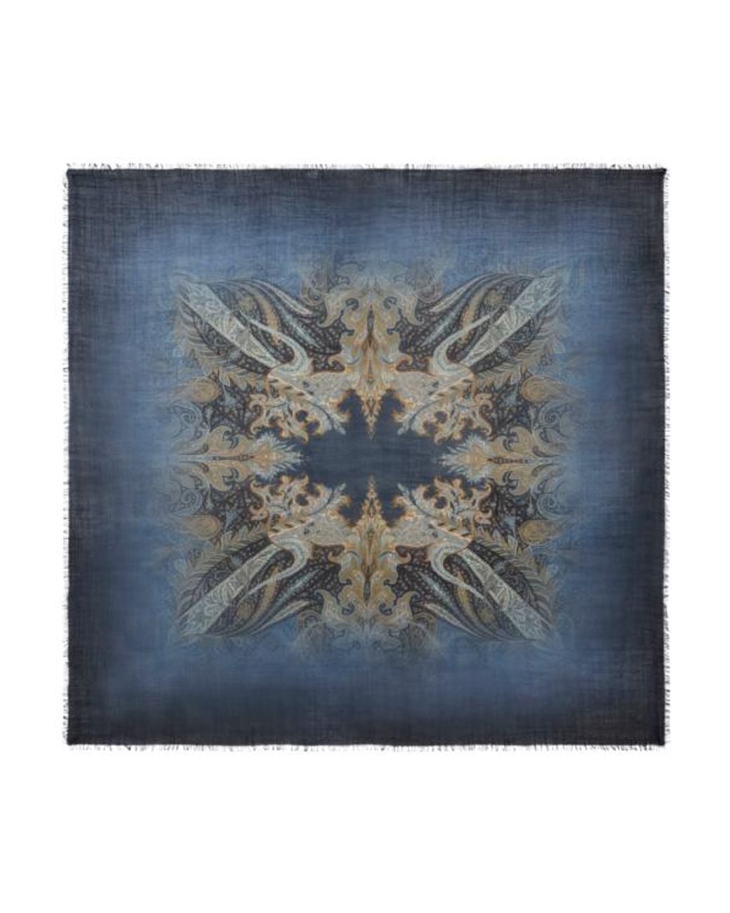 Etro Blue Wool And Silk Scarf With Faded Floral Paisley Motif for men