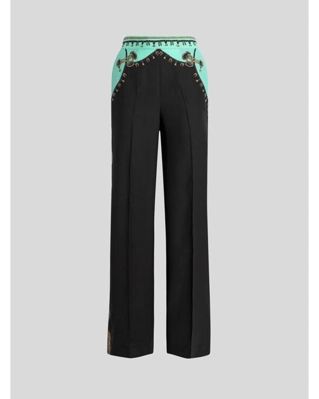 Etro Black Straight-Leg Silk Trousers With Placed Jewellery Print