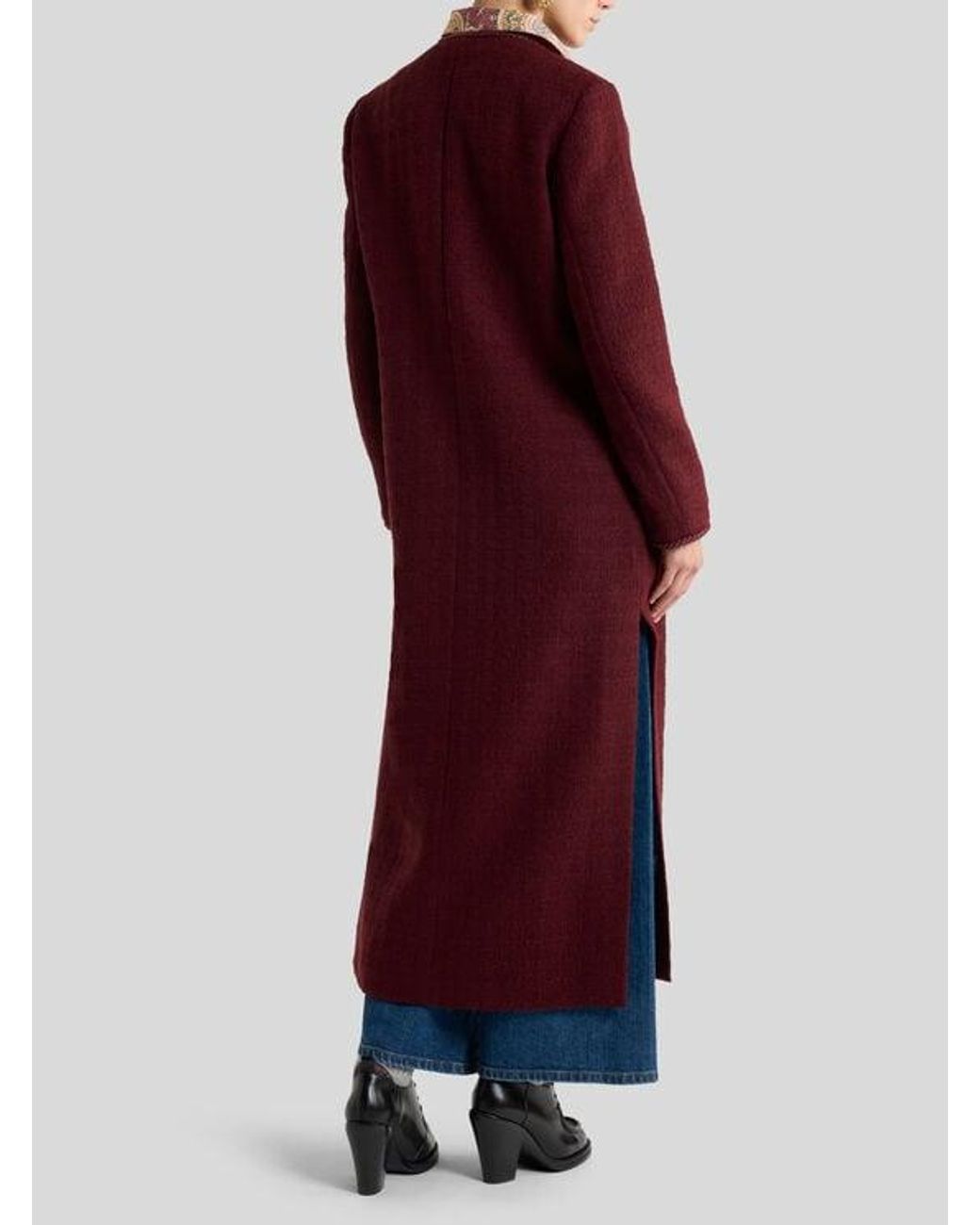 Etro Red Basketweave Wool-Blend Coat With Check Motif