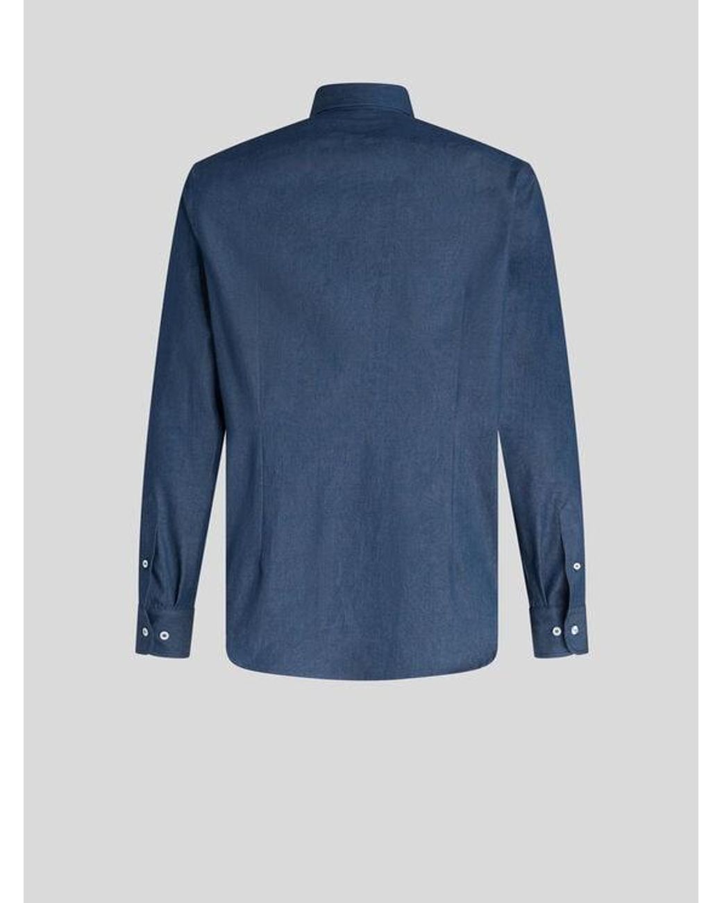 Etro Blue Denim Shirt With Logo for men