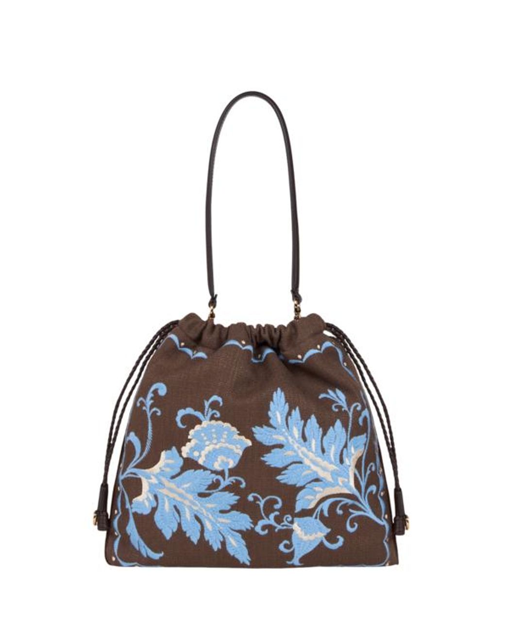 Etro Blue Medium Linen-Blend Kalispera Bag With Embroidery