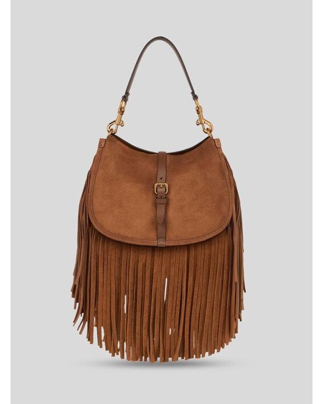 Etro Brown Medium Suede Pony Bag With Fringes