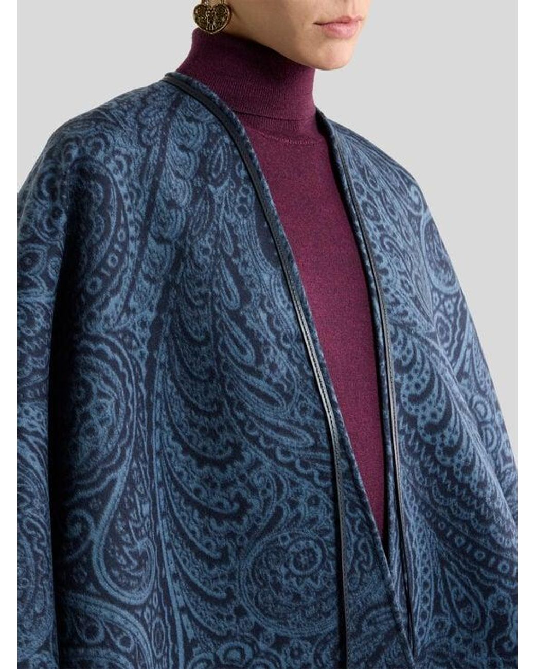 Etro Blue Wool And Cashmere Jacquard Cape