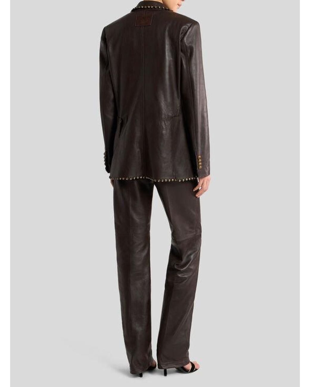 Etro Black Single-Breasted Leather Jacket With Studs