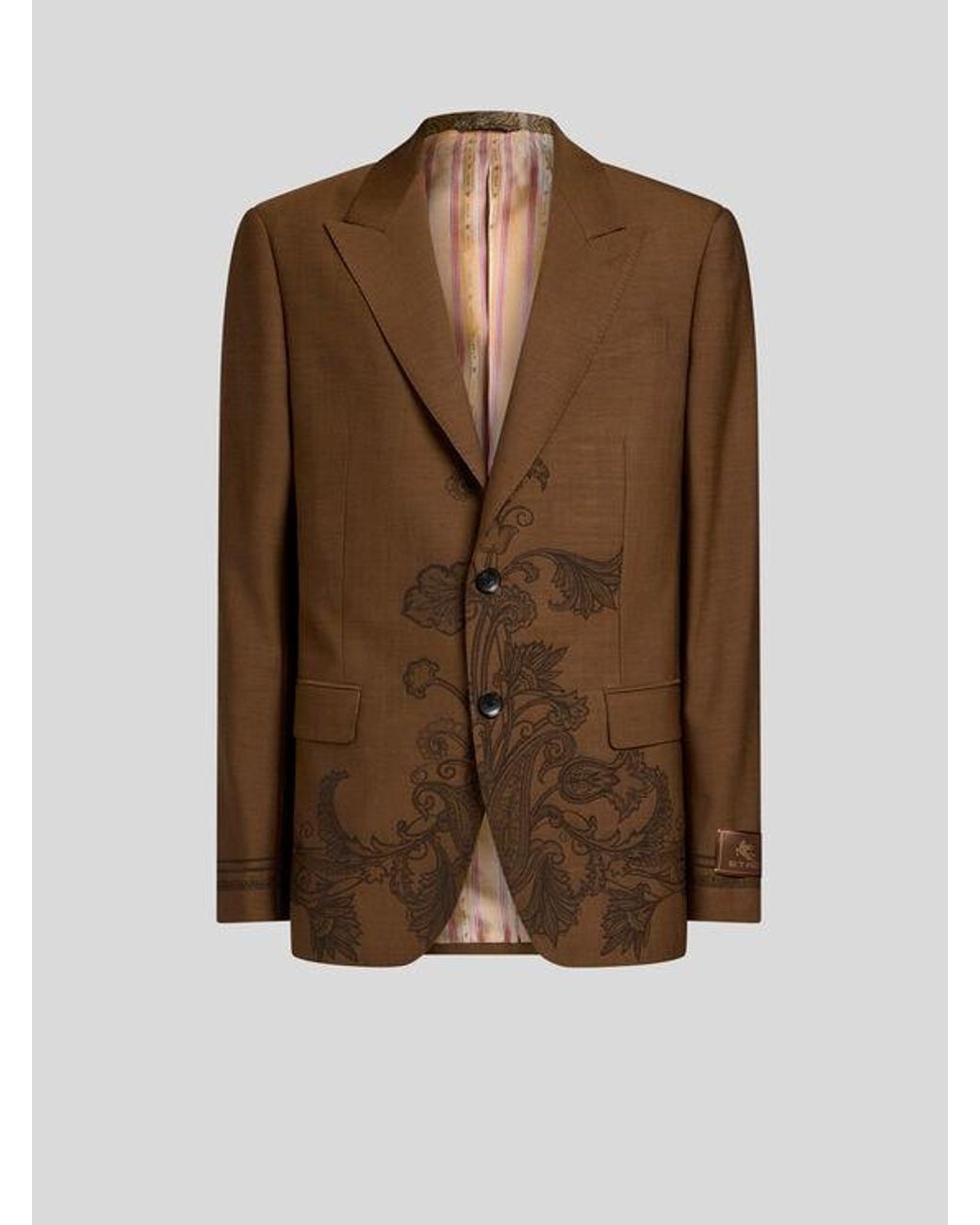 Etro Brown Single-Breasted Jacket With Placed Motif for men