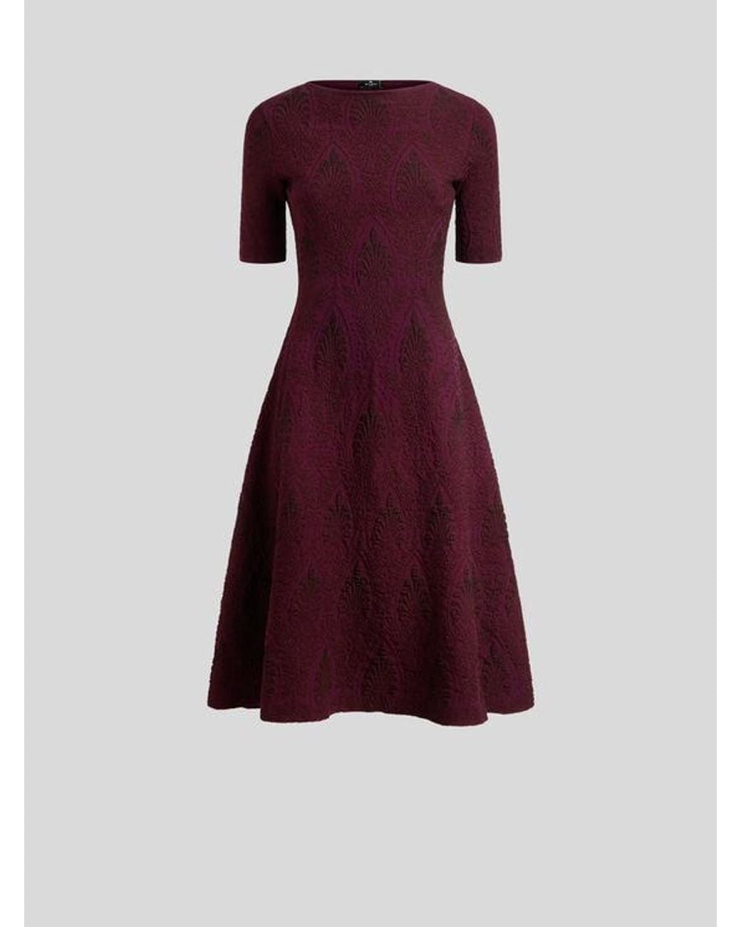Etro Purple Jacquard Midi Dress With Medallion Motif