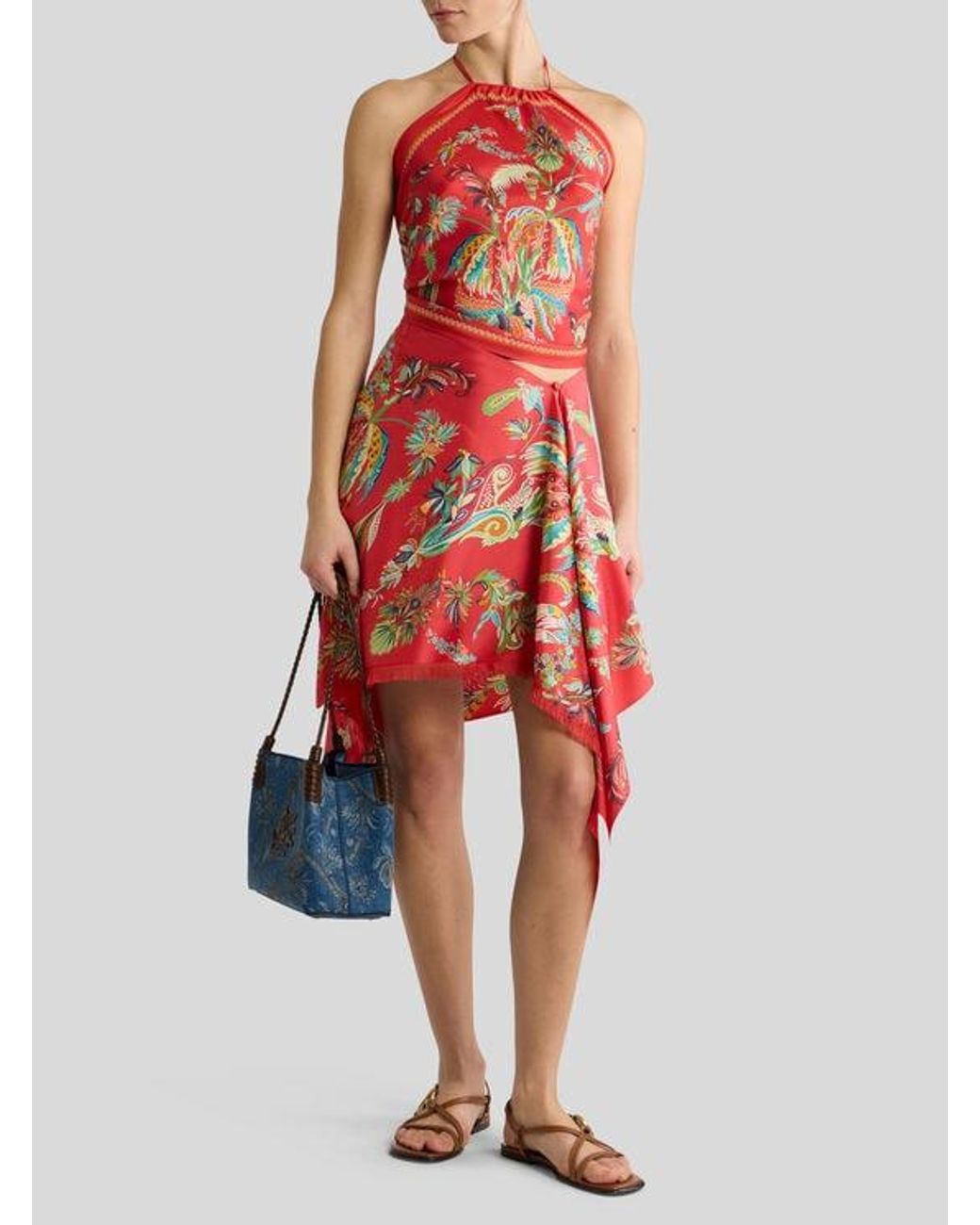 Etro Red Silk Cover-Up Pareo With Paisley Foliage Motif