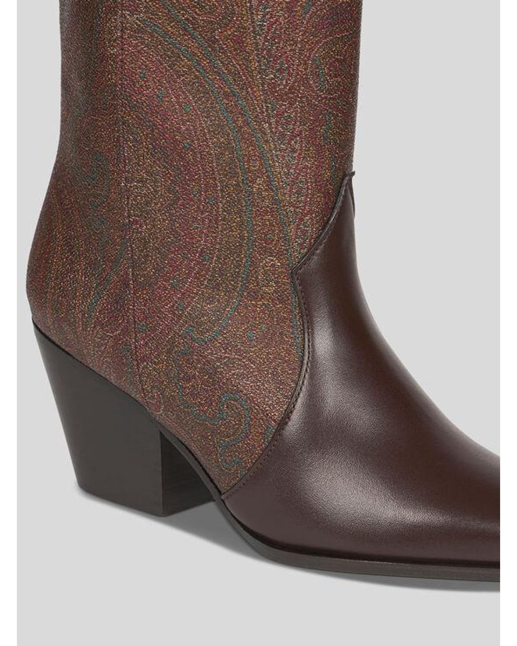 Etro Brown Paisley Jacquard And Leather Boots