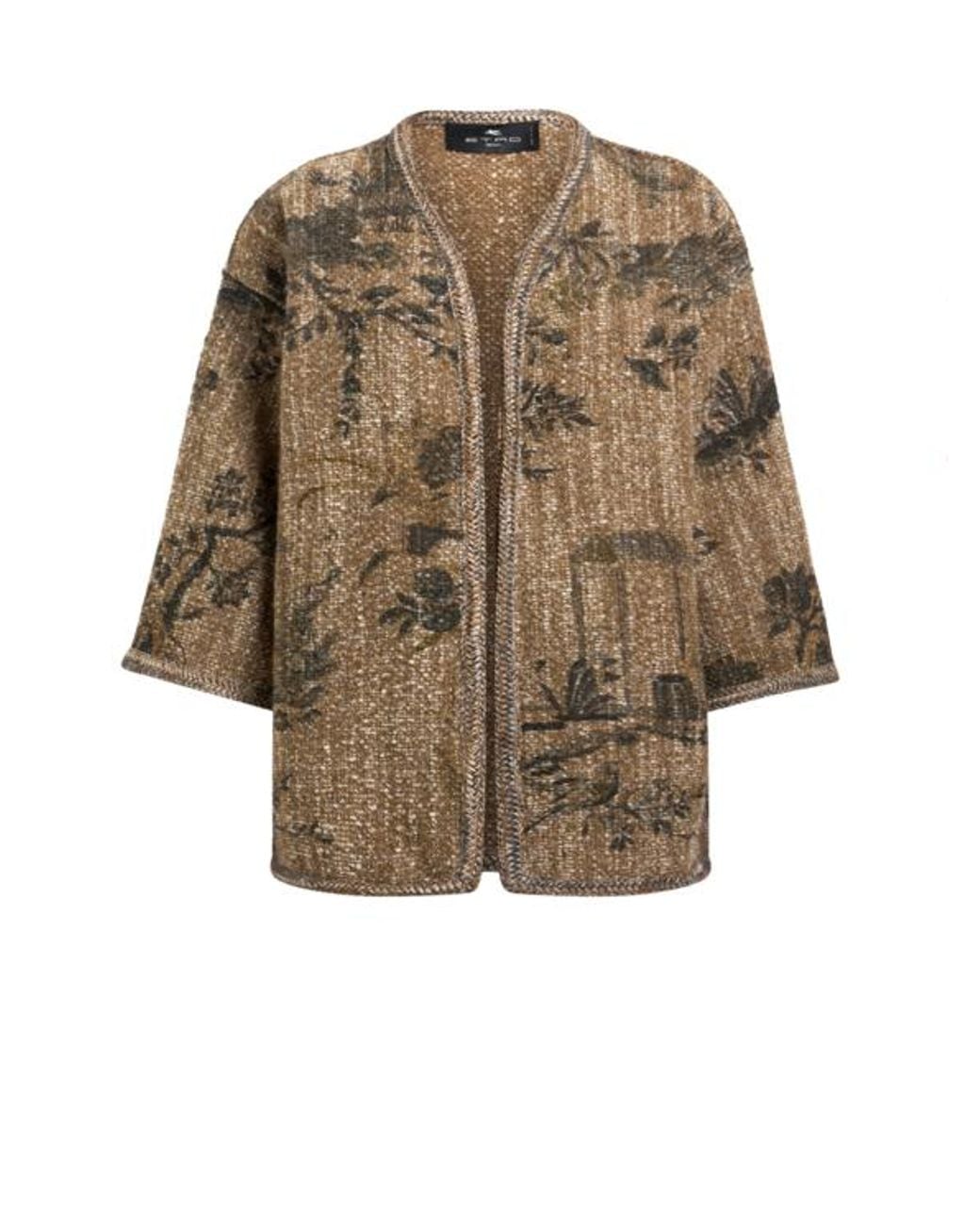 Etro Natural Bouclé Kesa With Flower And Animal Motif
