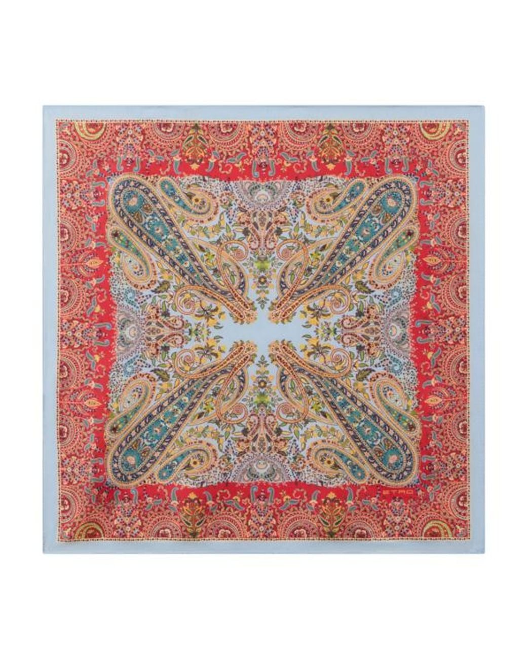 Etro Red Silk Pocket Square With Macro Paisleys for men
