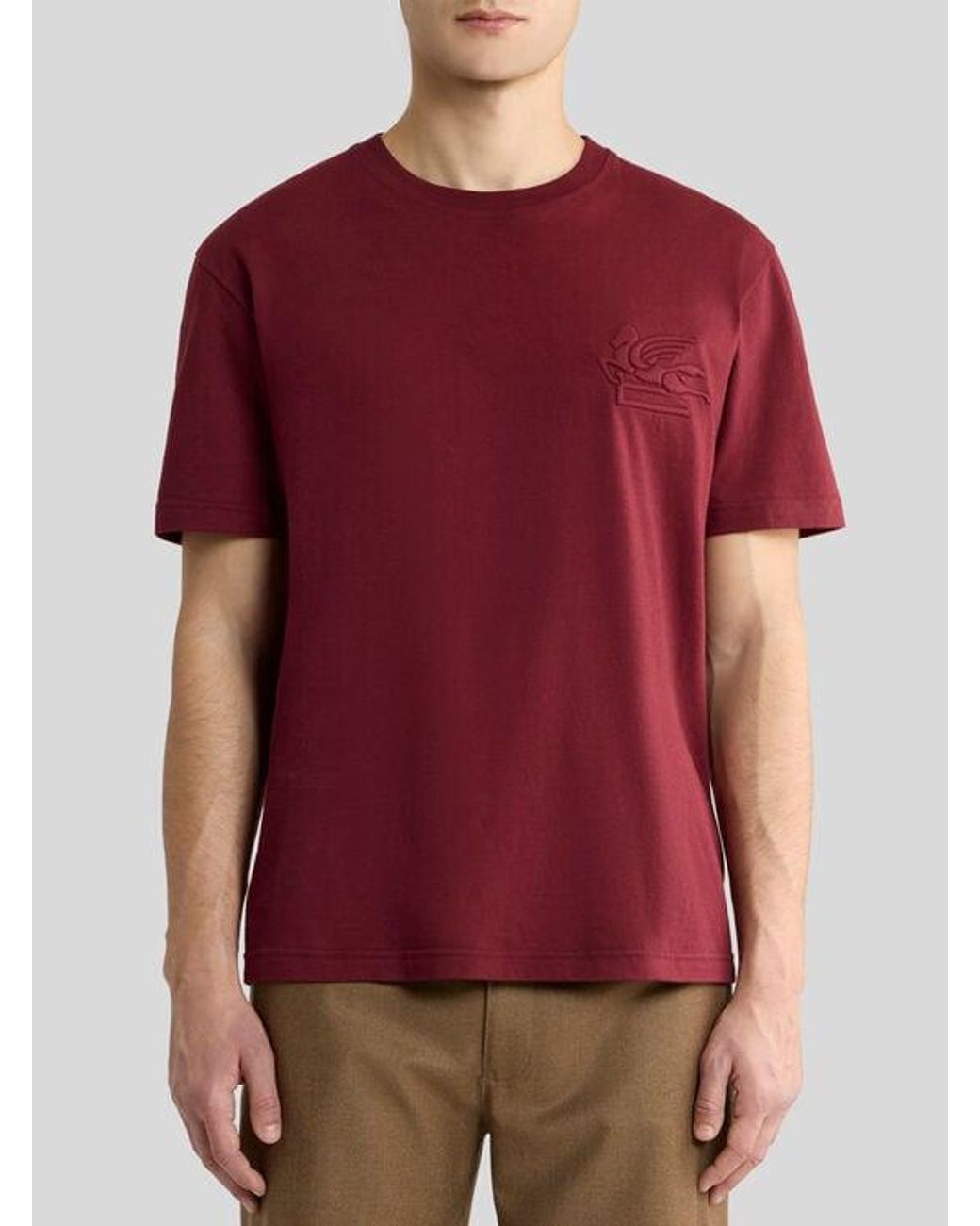 Etro Red Cotton Jersey T-Shirt With Raised Pegaso Logo for men