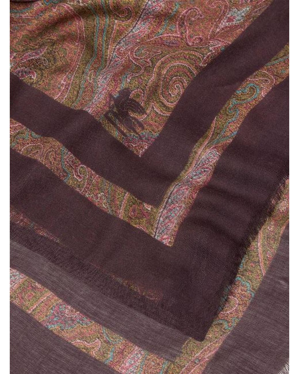 Etro Brown Floral Paisley Cashmere Shawl
