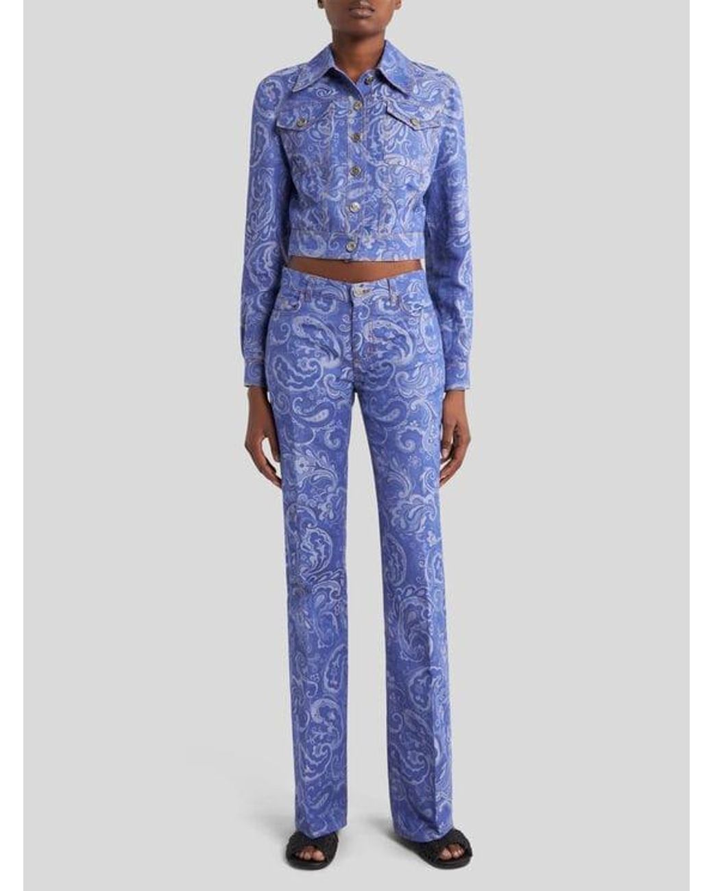 Etro Blue Flared Jacquard Jeans