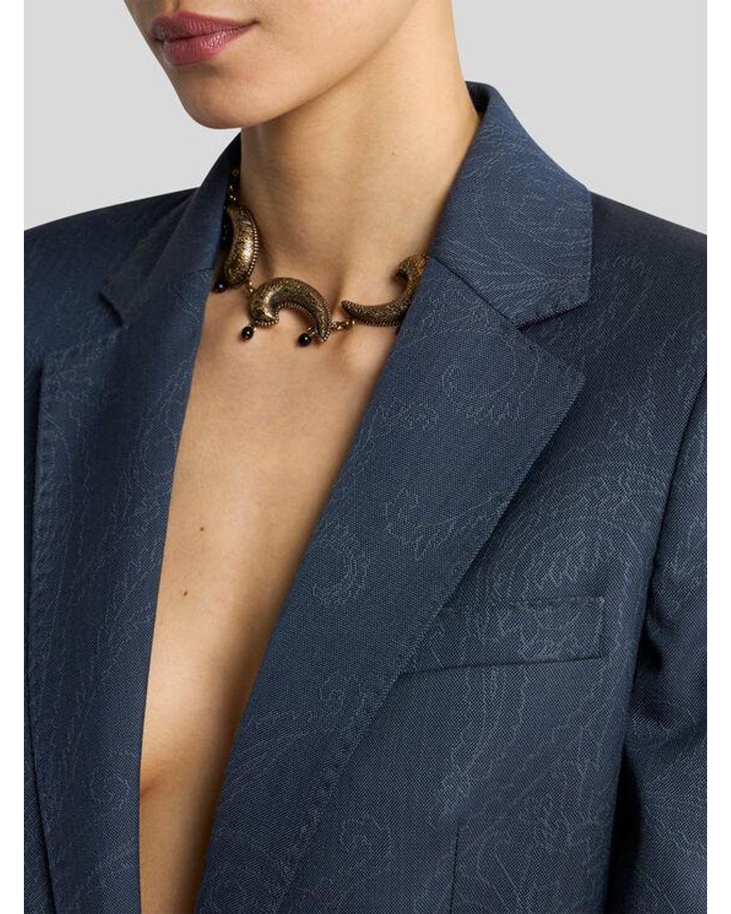 Etro Blue Wool Jacquard Single-Breasted Jacket With Paisley Motif