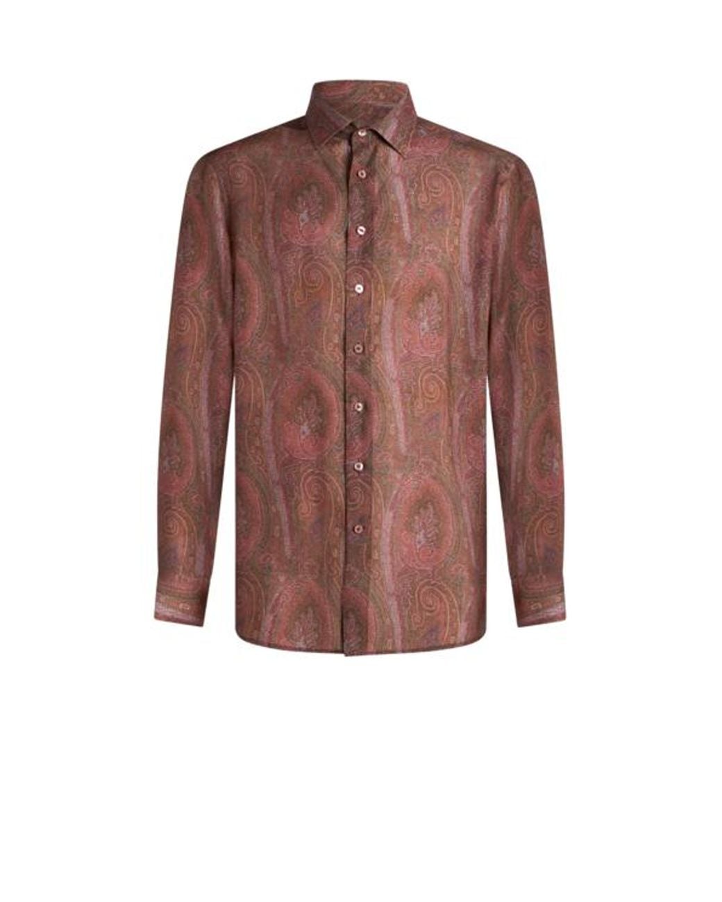 Etro Brown Silk Paisley Shirt for men