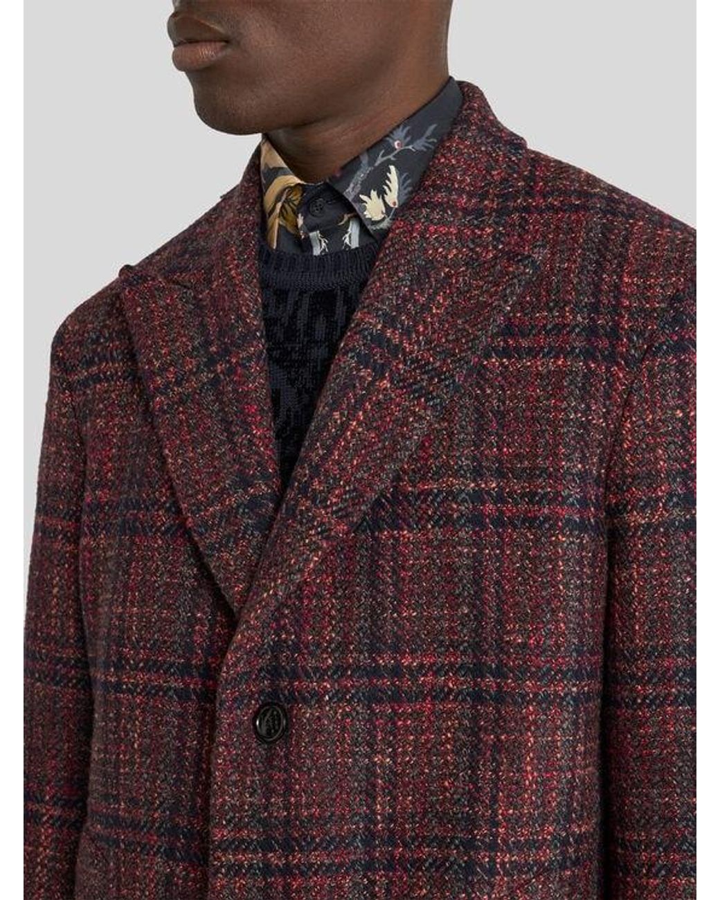 Etro Purple Wool And Cashmere Coat With Check Motif for men