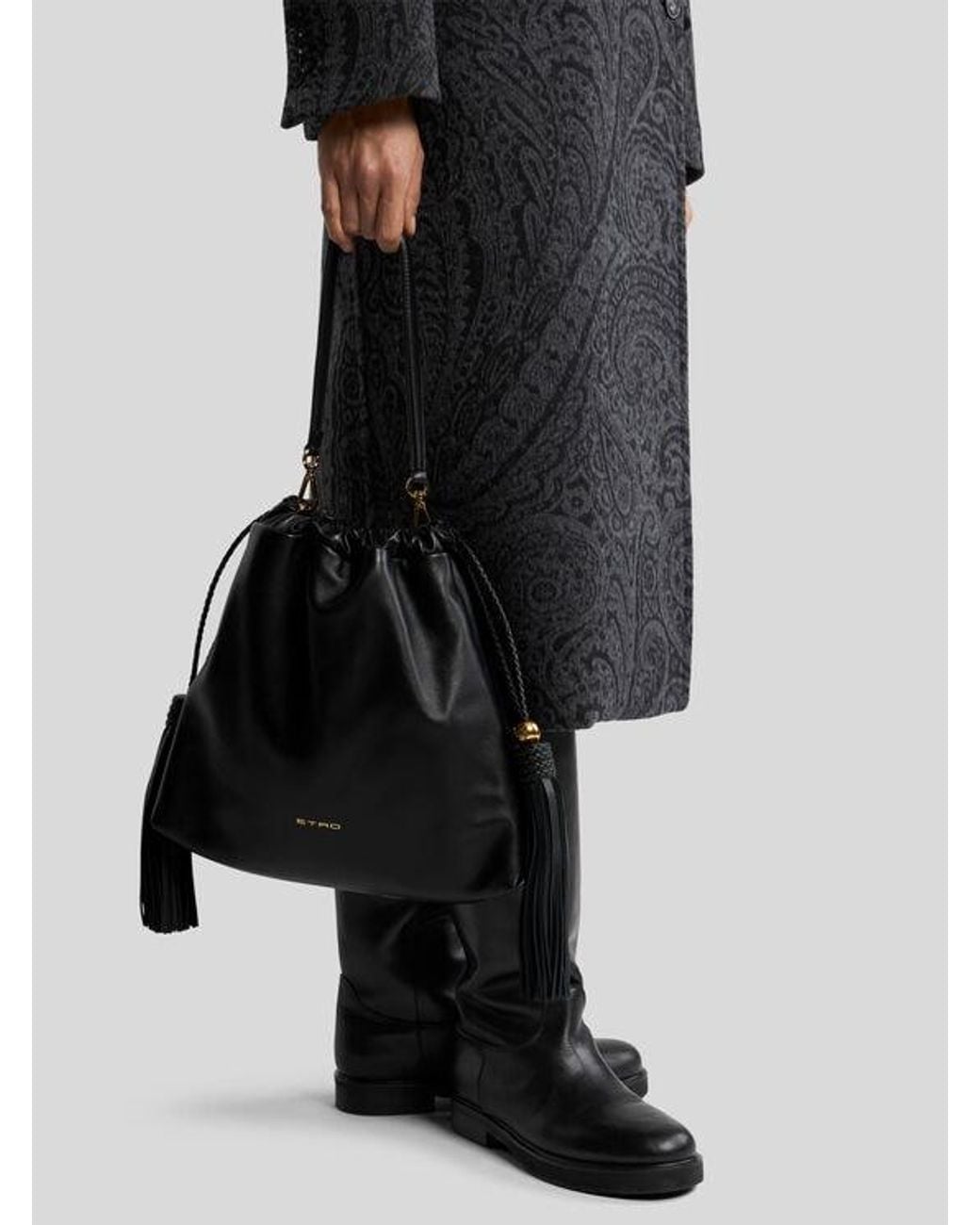 Etro Black Medium Leather Kalispera Bag With Tassels