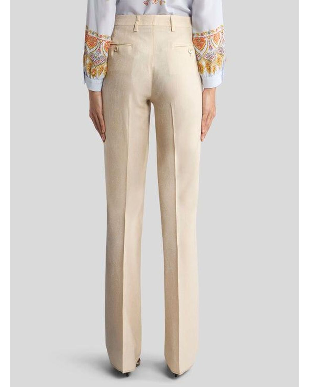 Etro Natural Straight-Leg Wool Jacquard Trousers With Paisley Motif