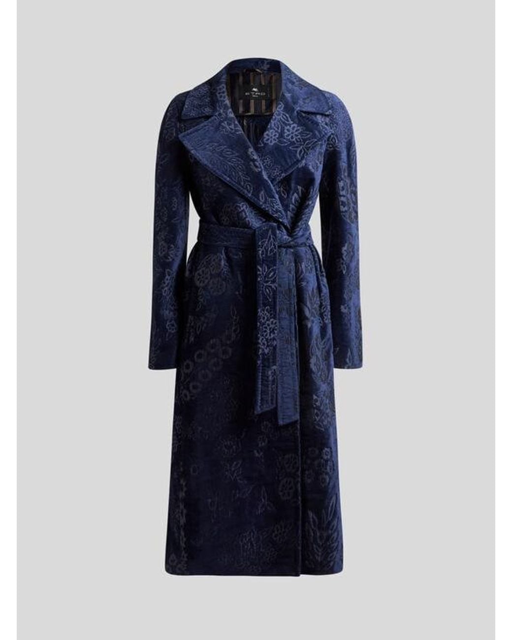 Etro Blue Chenille Jacquard Coat With Belt
