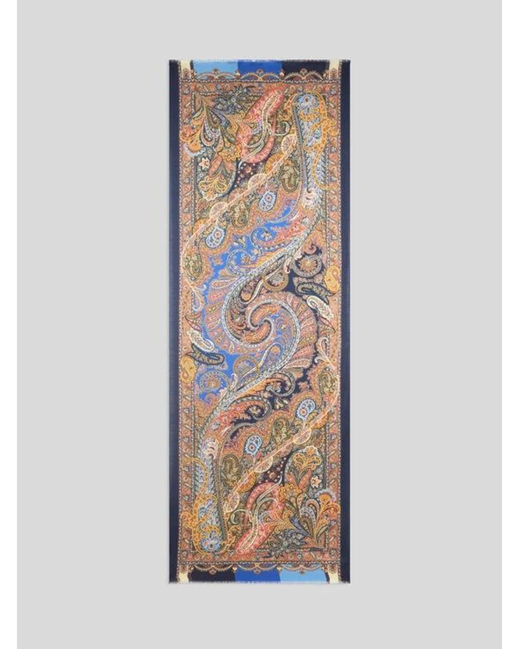 Etro Blue Cashmere And Silk Scarf With Paisley Print for men