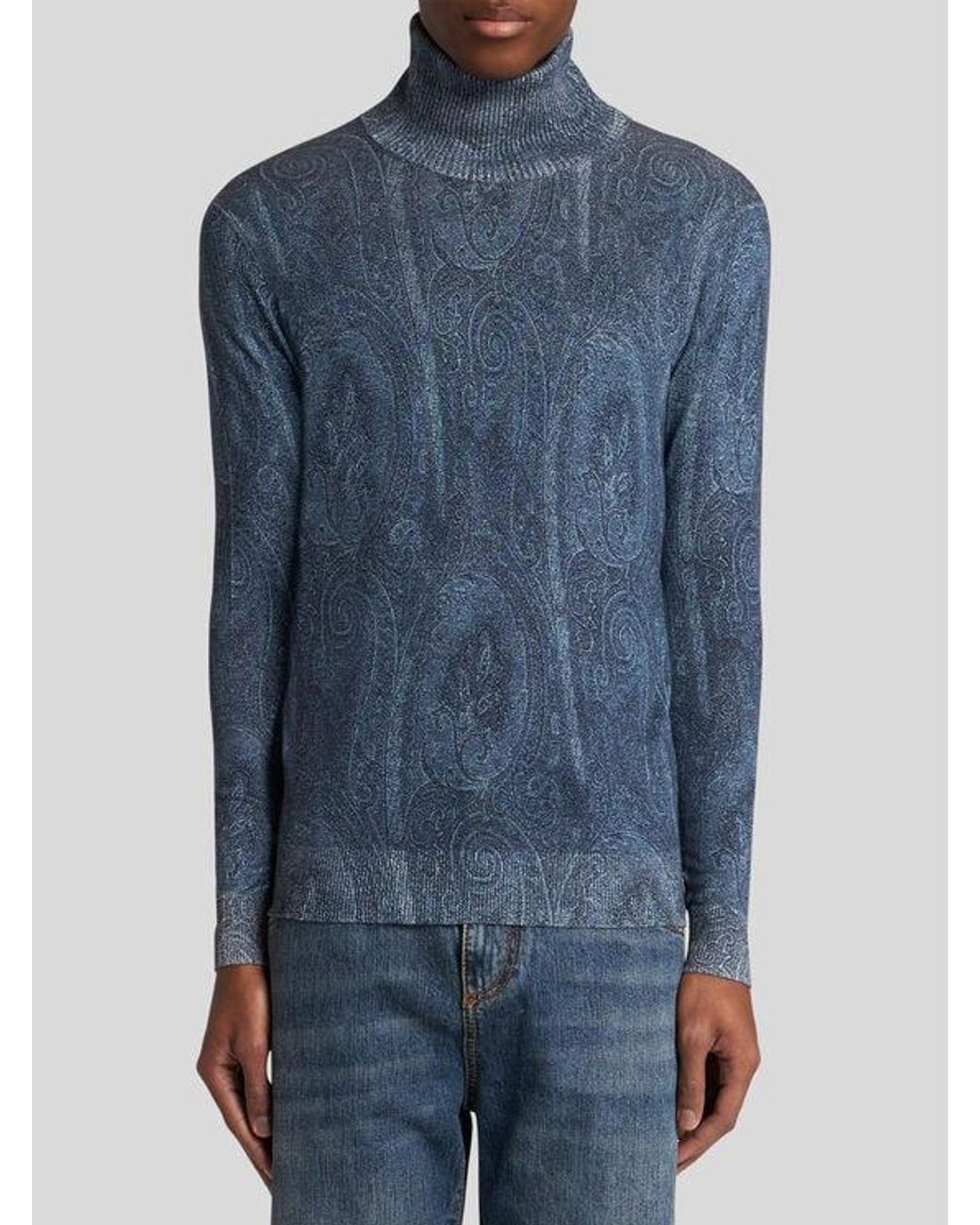 Etro Blue Paisley Turtleneck for men