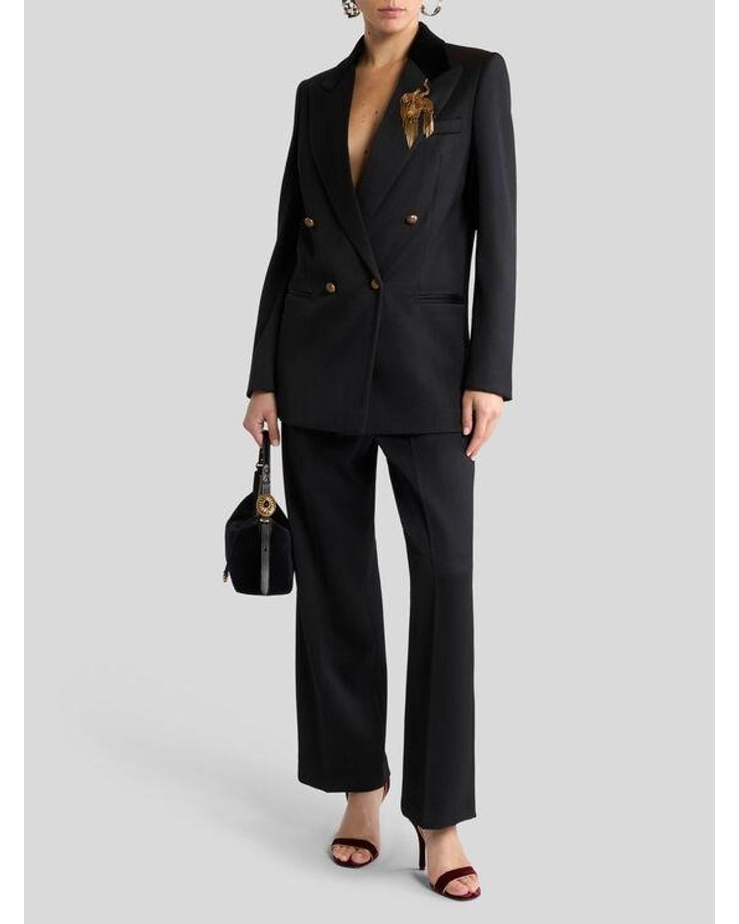 Etro Black Wide-Leg Wool Trousers With Belt