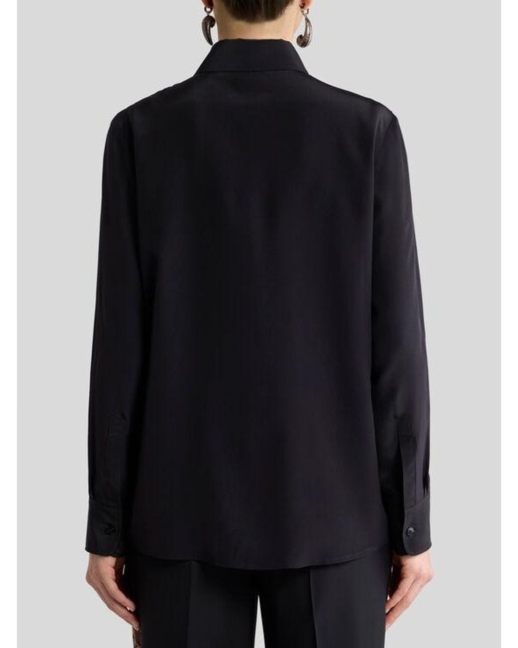 Etro Black Silk Shirt With Placed Front Print