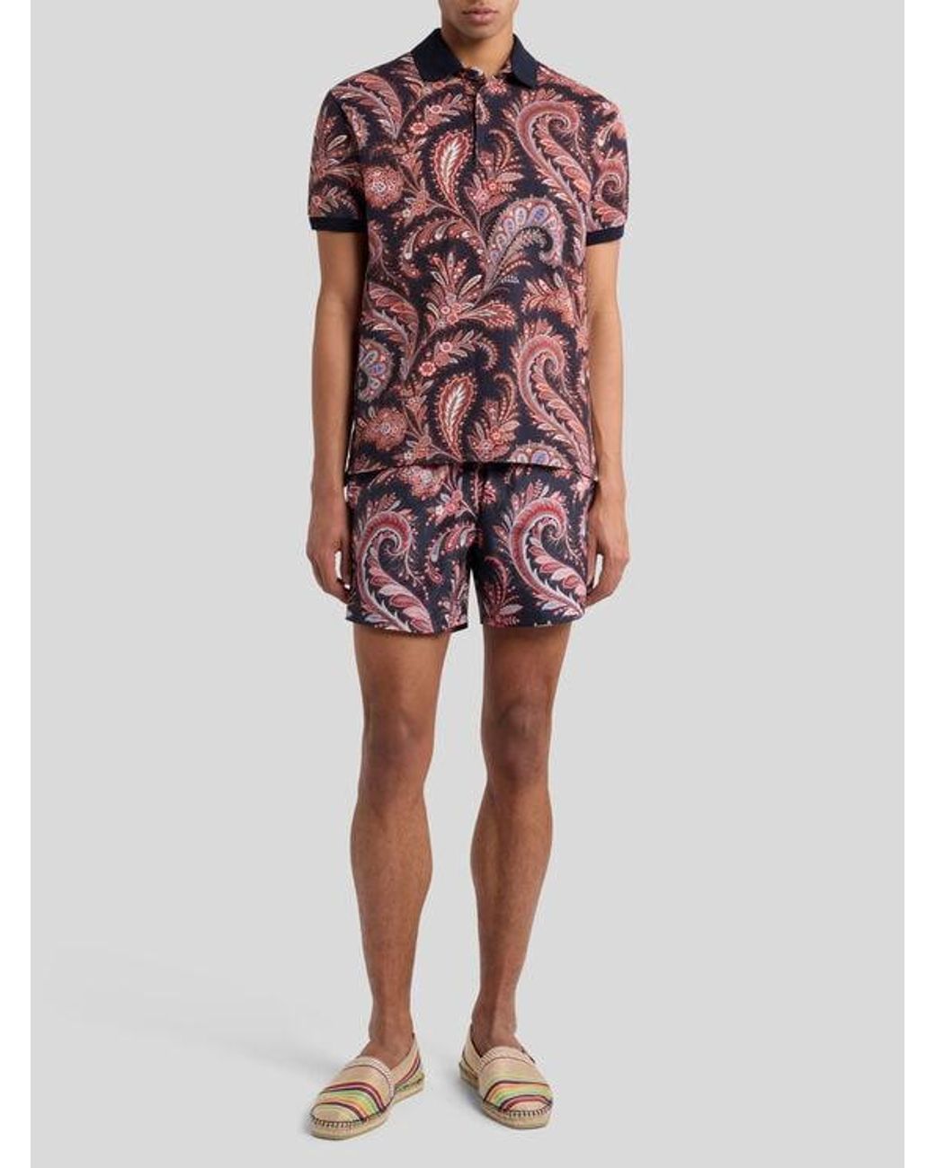 Etro Red Floral Paisley Cotton Polo Shirt for men