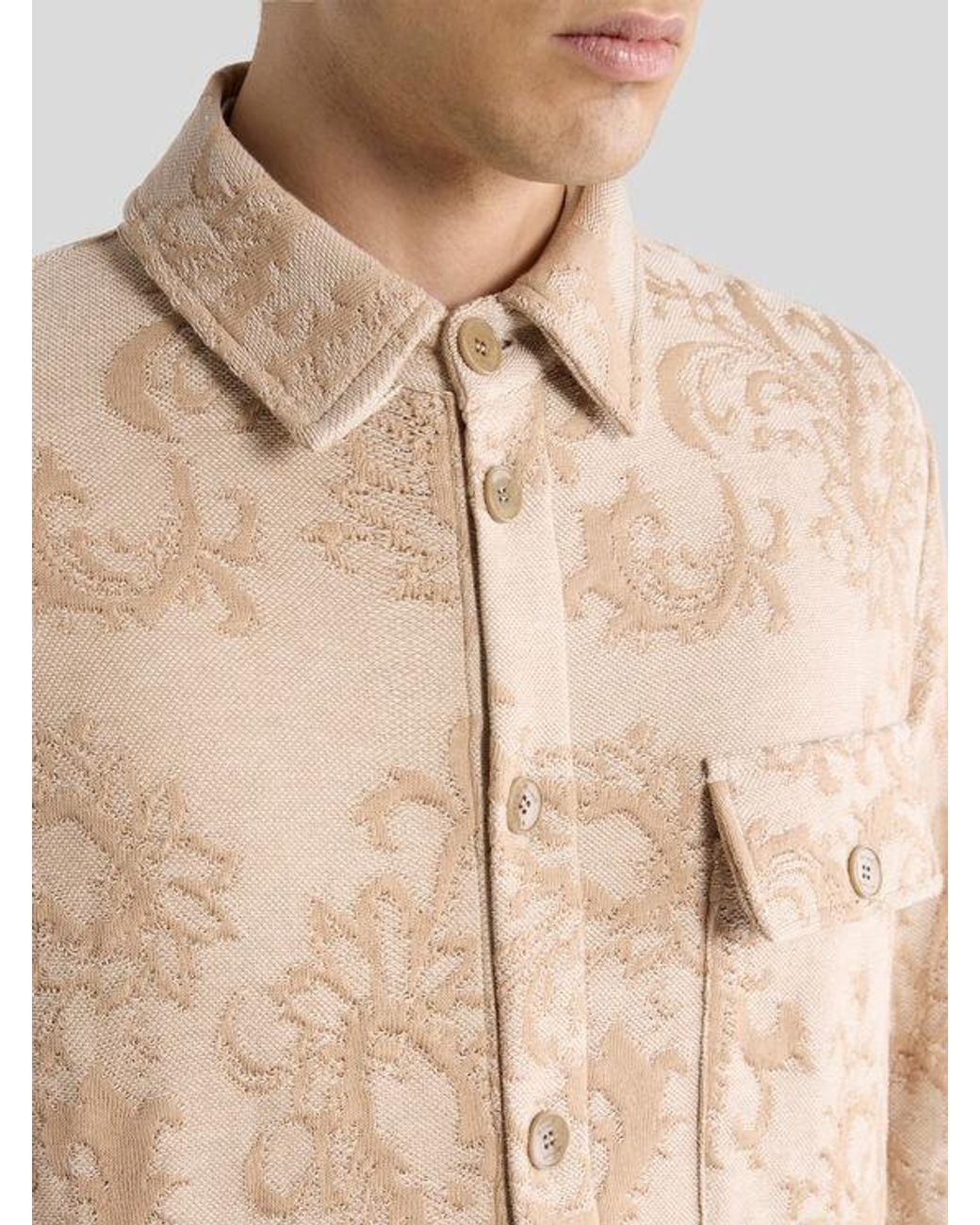 Etro Natural Knit Cotton Shacket With Leafy Motif for men