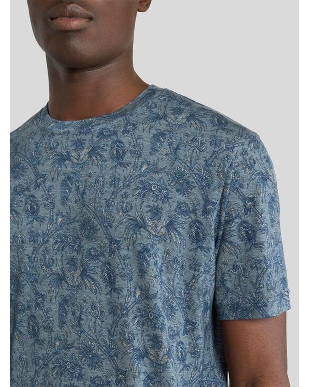 Etro Blue T-Shirt With Floral Motif for men
