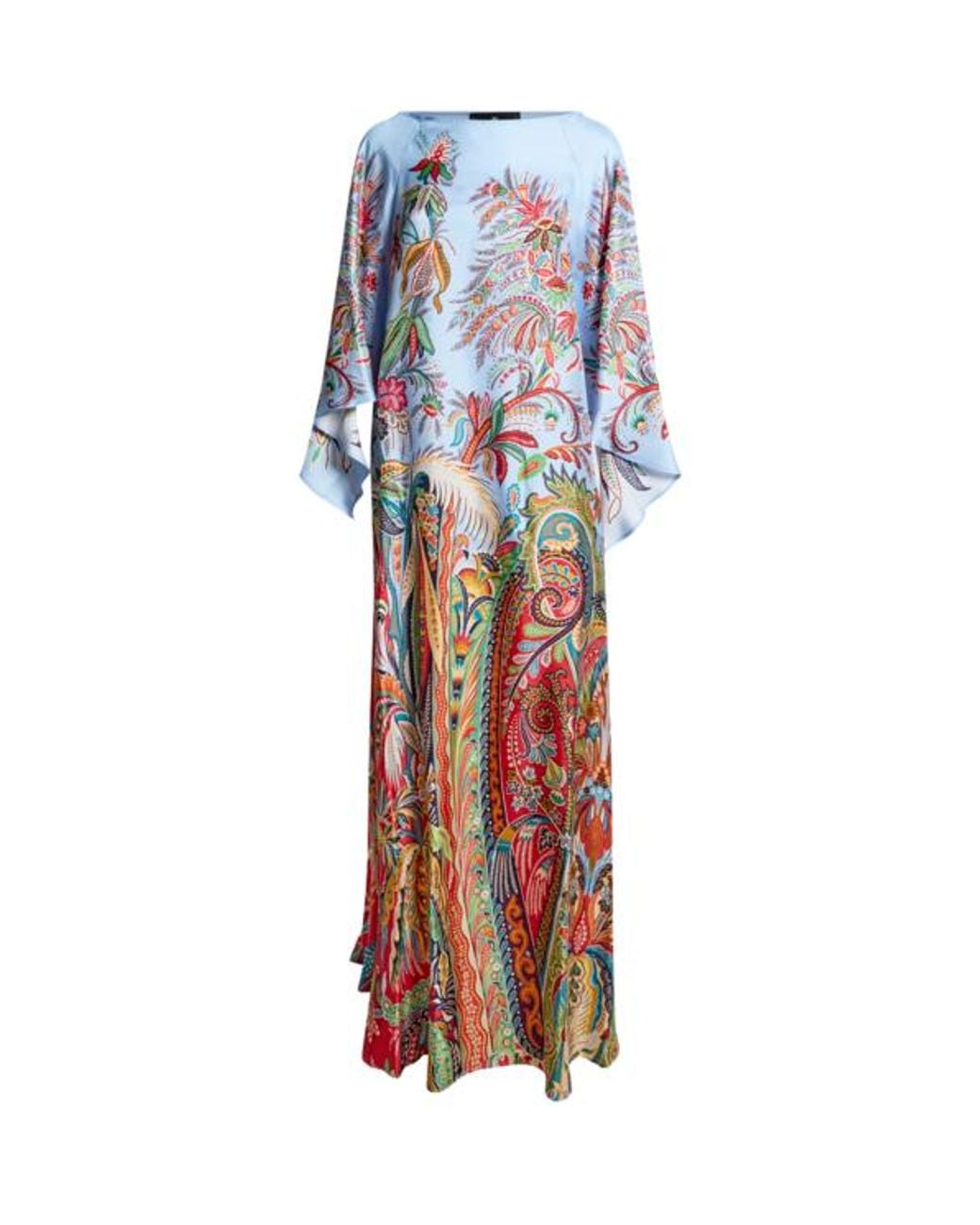 Etro White Long Twill Dress With Placed Paisley Foliage Print