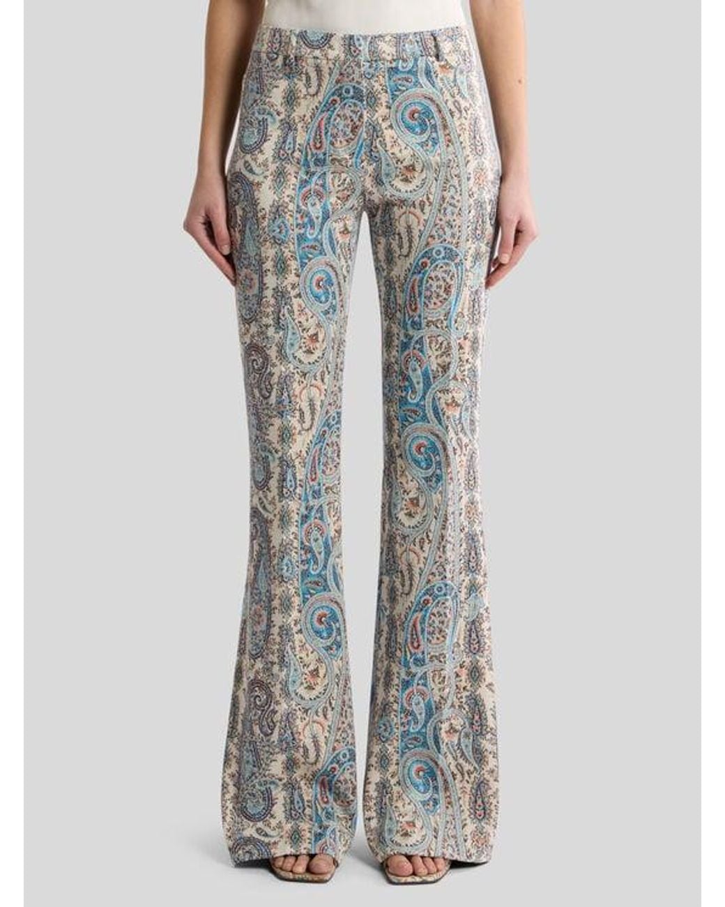 Etro Gray Flared Cotton-Blend Jacquard Trousers With Paisley Foliage Motif