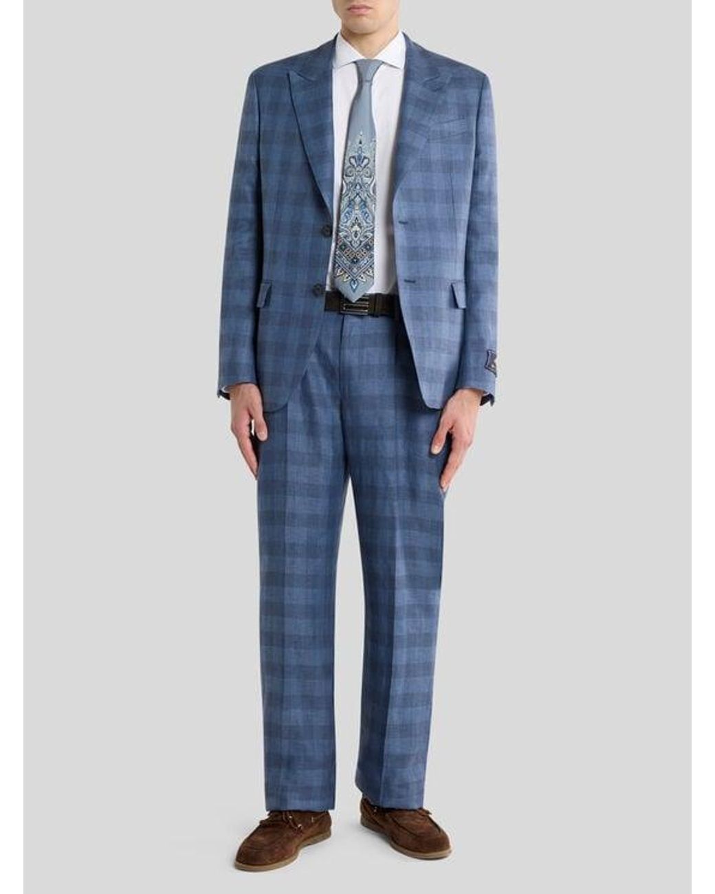 Etro Blue Single-Breasted Linen-Blend Jacquard Jacket With Check Motif for men
