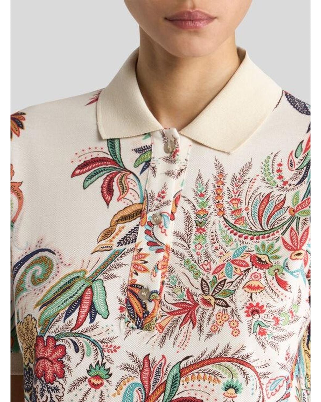 Etro White Cotton Pique Polo Shirt With Paisley Foliage Motif