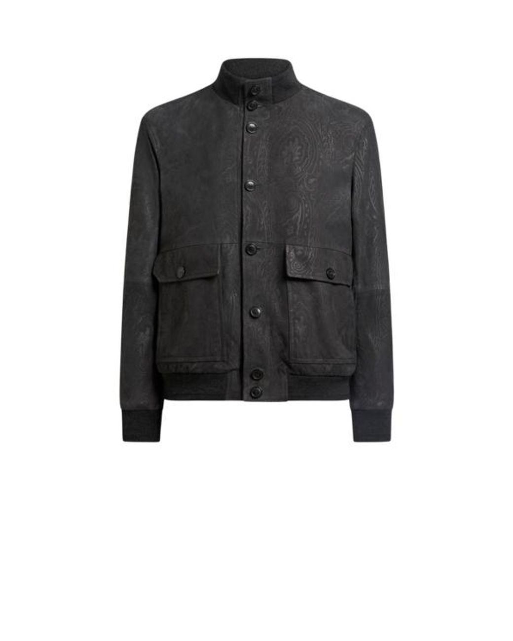 Etro Black Suede Bomber Jacket With Arnica Motif for men