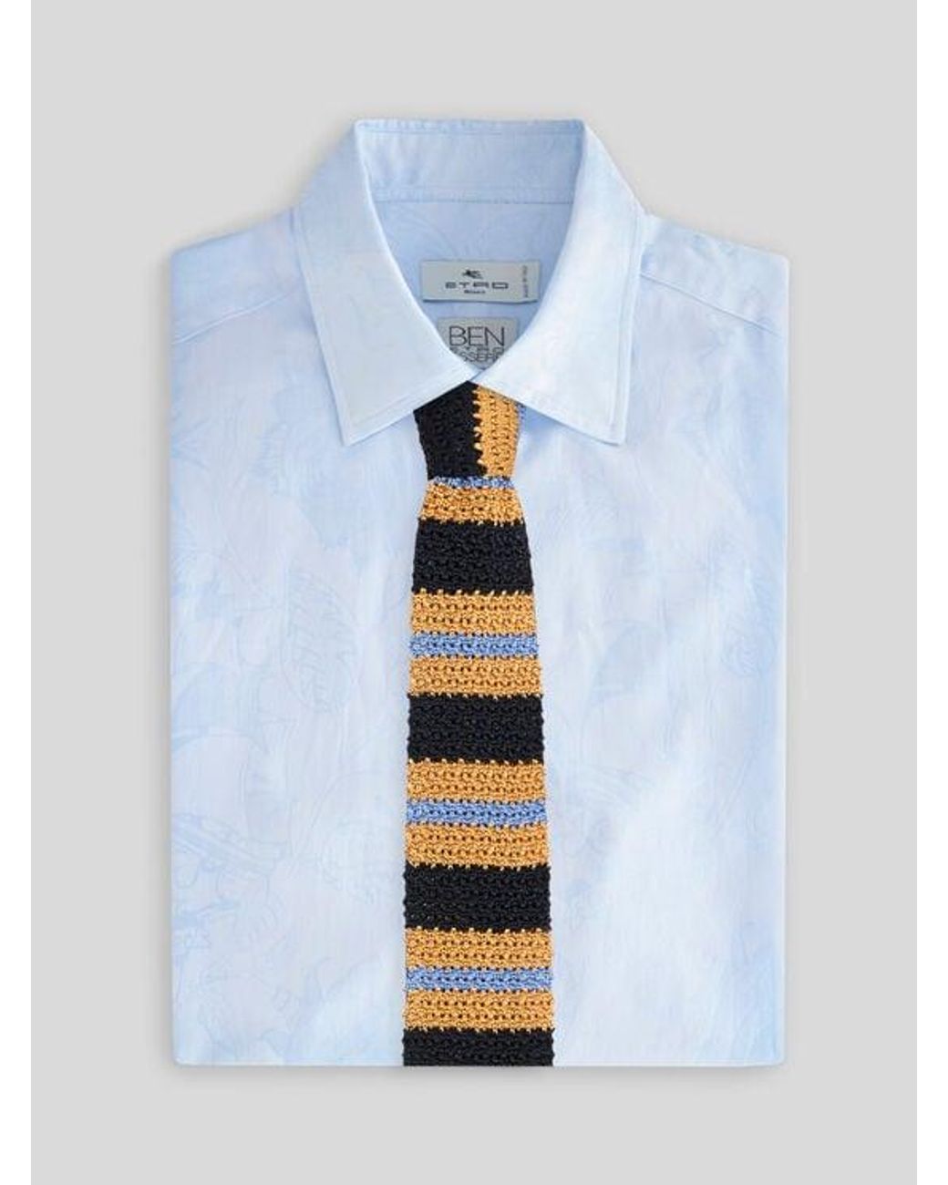 Etro White Knit Silk Tie With Stripes And Pegaso for men