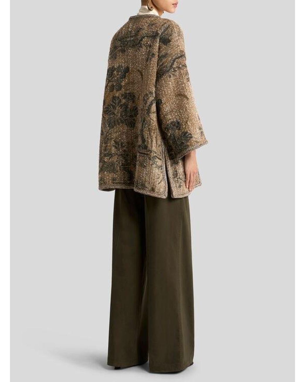 Etro Natural Bouclé Kesa With Flower And Animal Motif