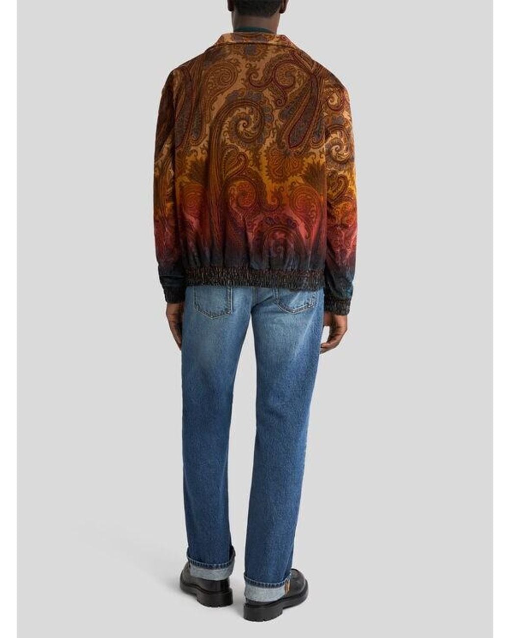 Etro Brown Cotton Corduroy Jacket With Placed Degradé Paisley Print for men