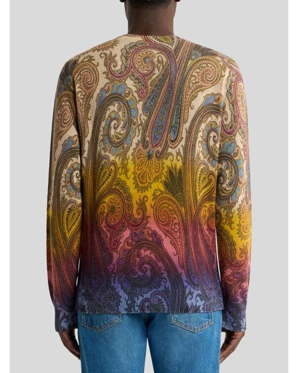 Etro White Wool Sweater With Degradé Paisley Motif for men