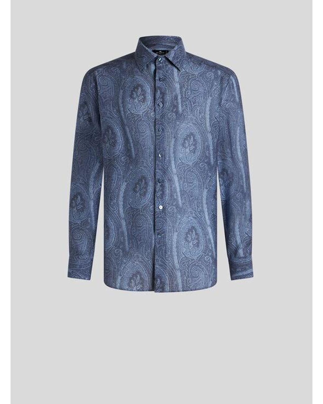 Etro Blue Textured Fabric Dress Shirt for men
