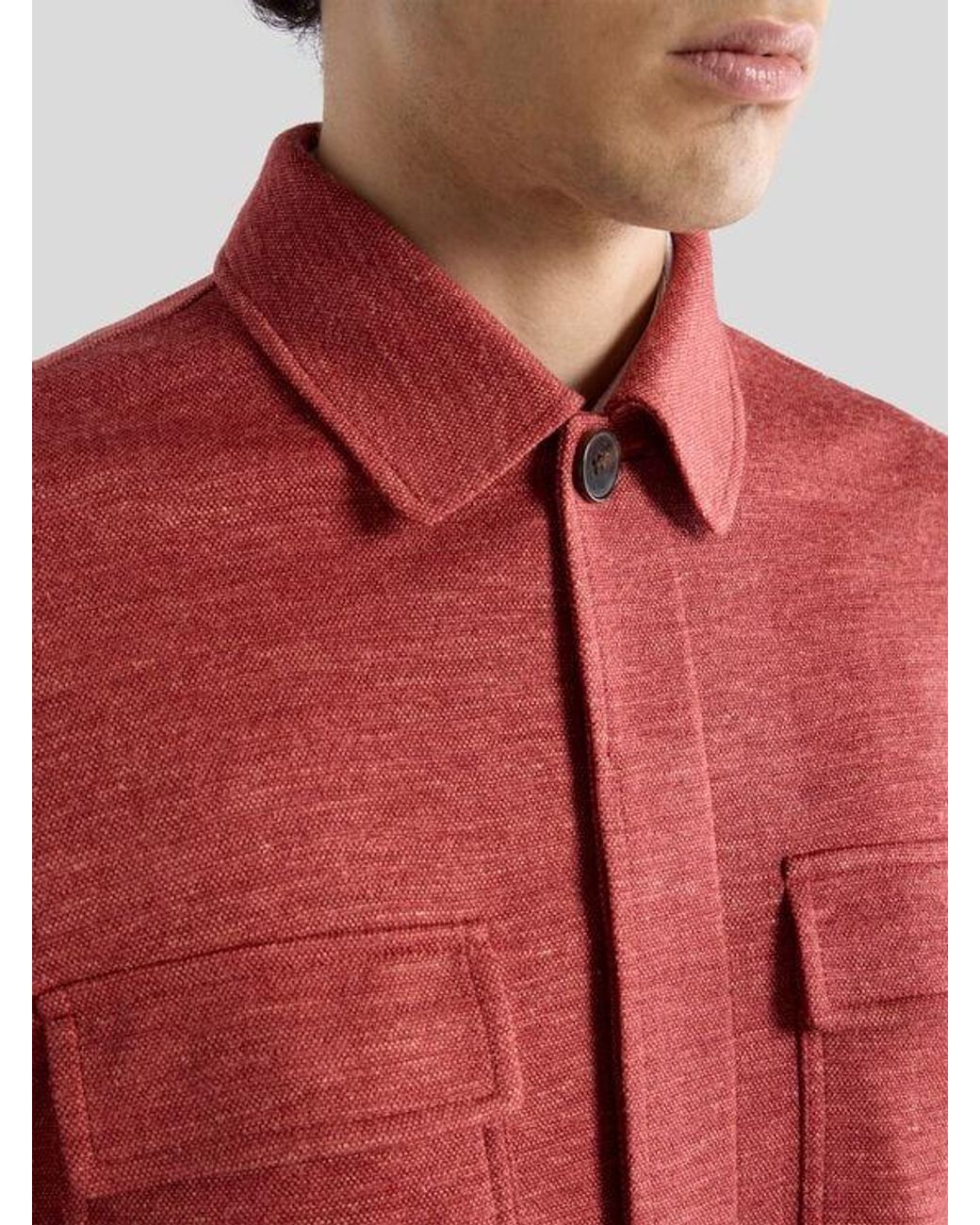 Etro Red Jaspé Wool-Blend Jersey Shacket for men