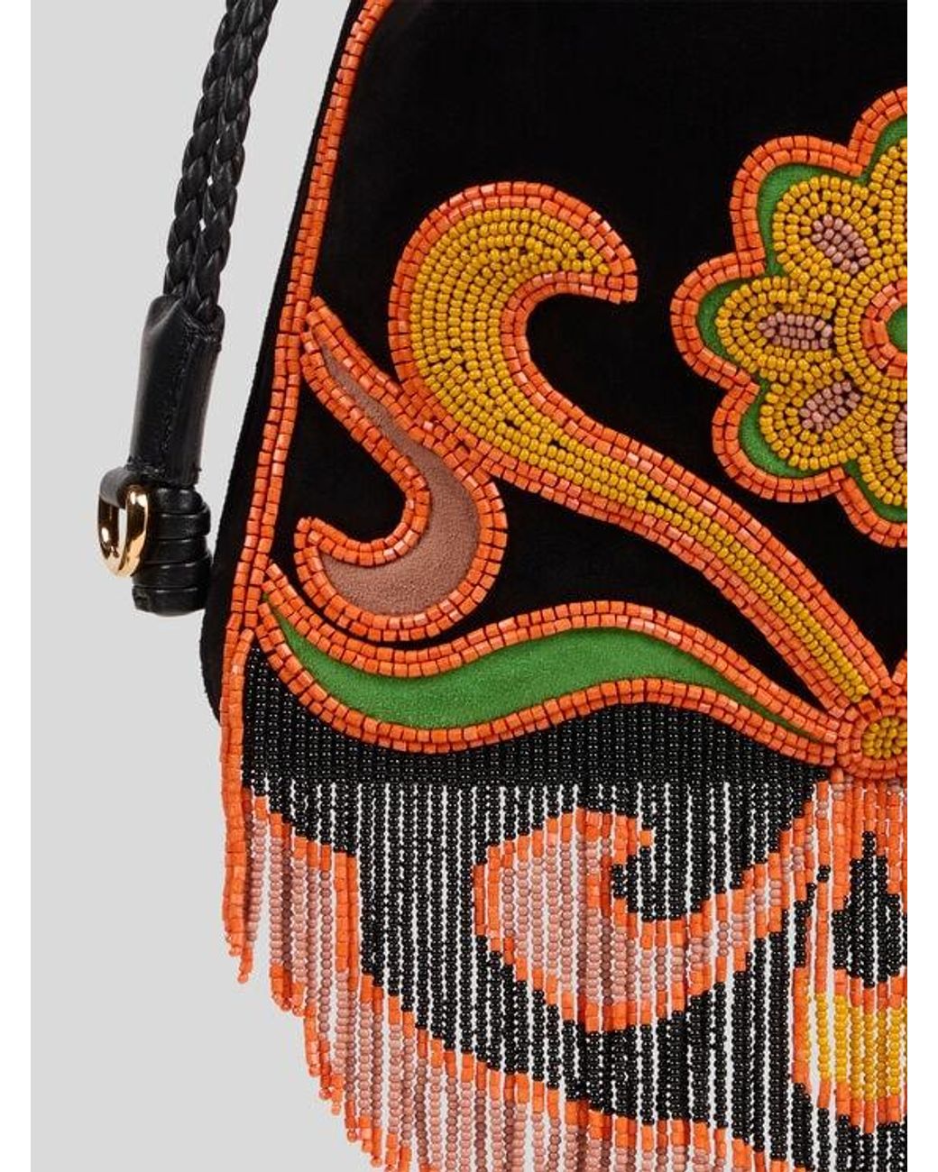 Etro Black Small Suede Kalispera Bag With Beads And Fringes