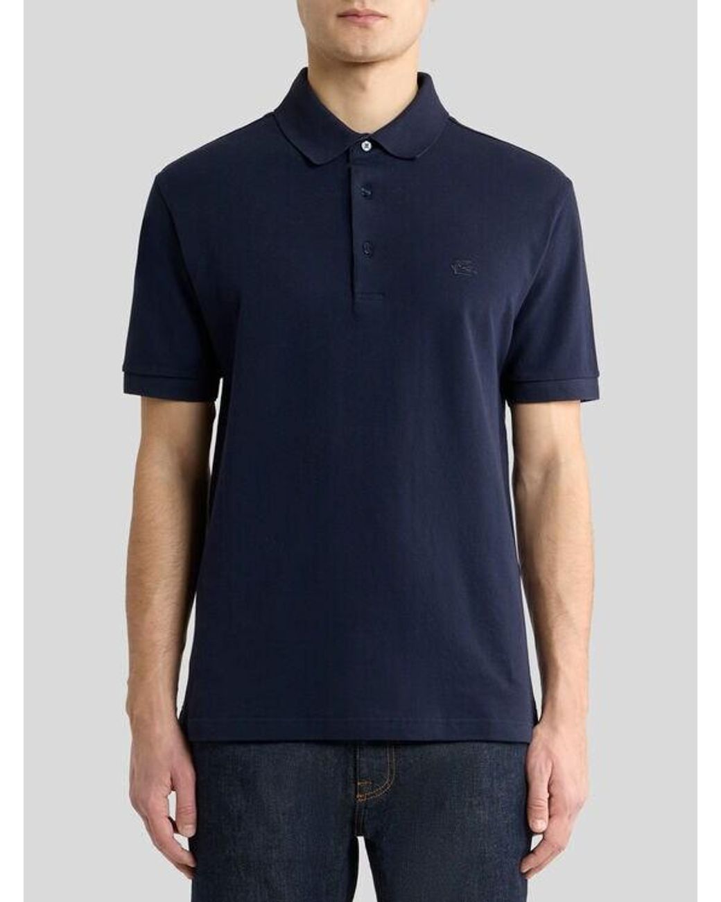 Etro Blue Plain-Coloured Cotton Polo Shirt With Printed Details for men