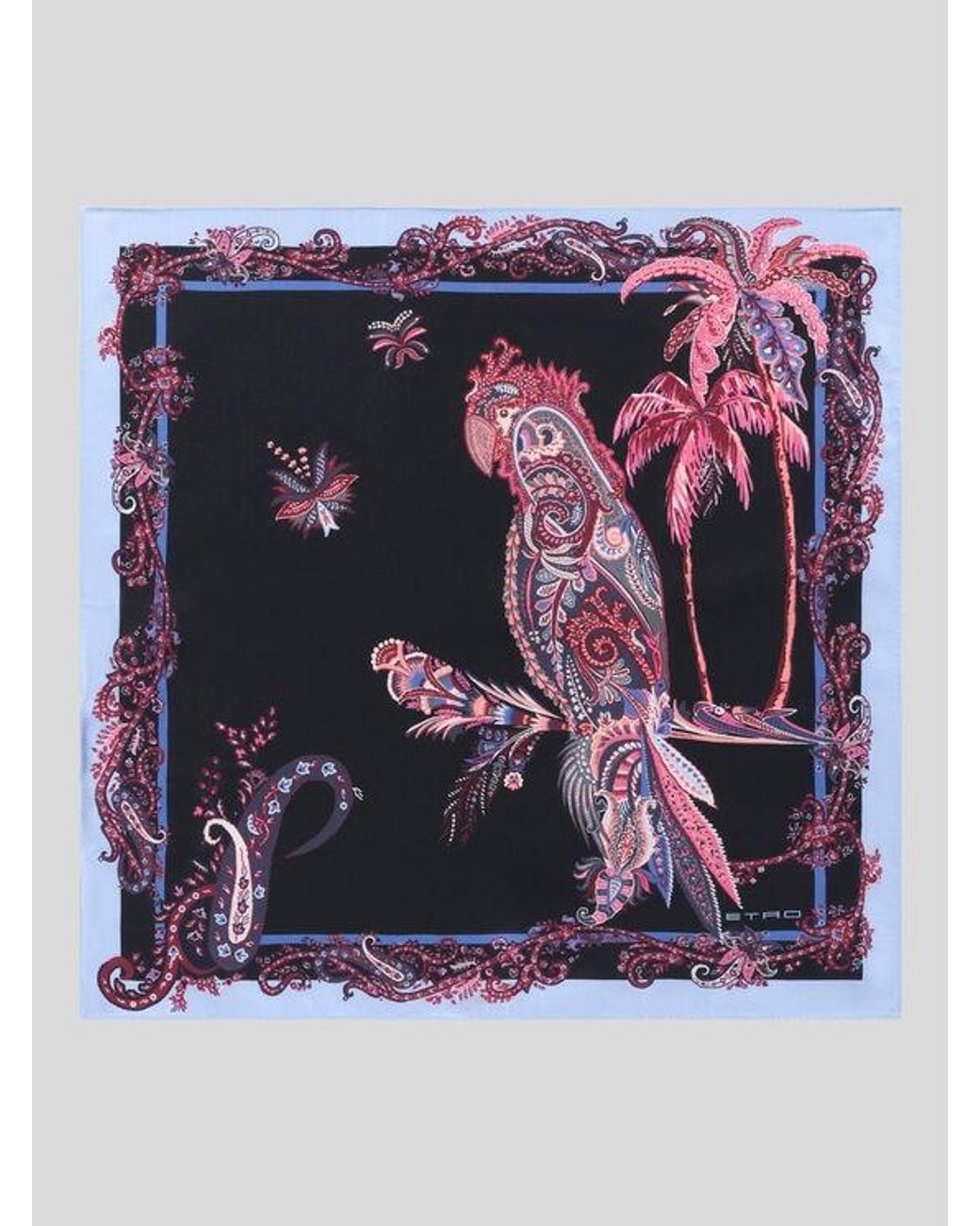Etro Blue Silk Pocket Square With Parrot And Paisley Print for men