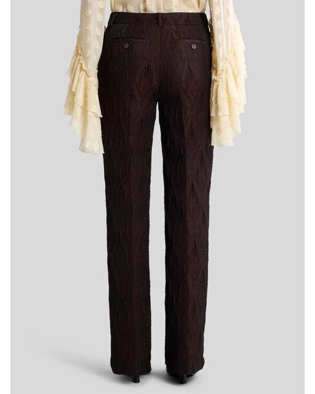 Etro Black Jacquard Trousers With Floral Medallion Motif