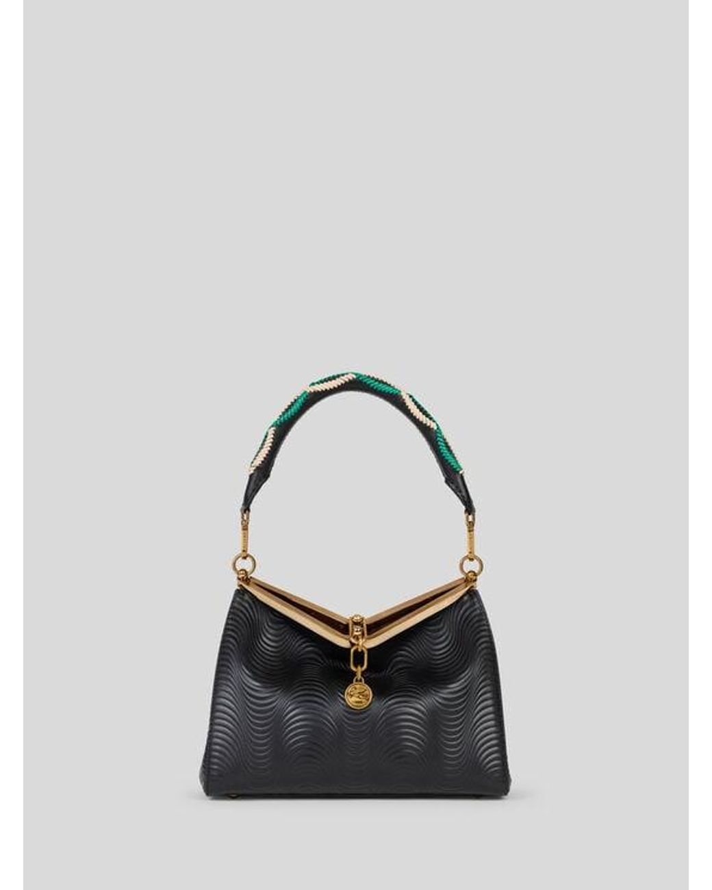 Etro Black Medium Vela Bag With Wavy Motif
