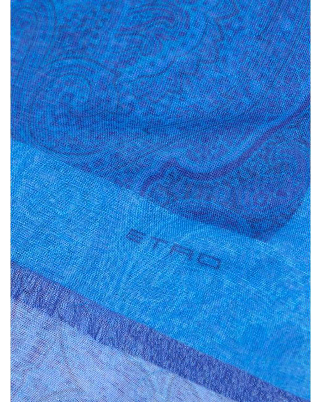 Etro Blue Linen-Blend Scarf With Paisley Motif for men