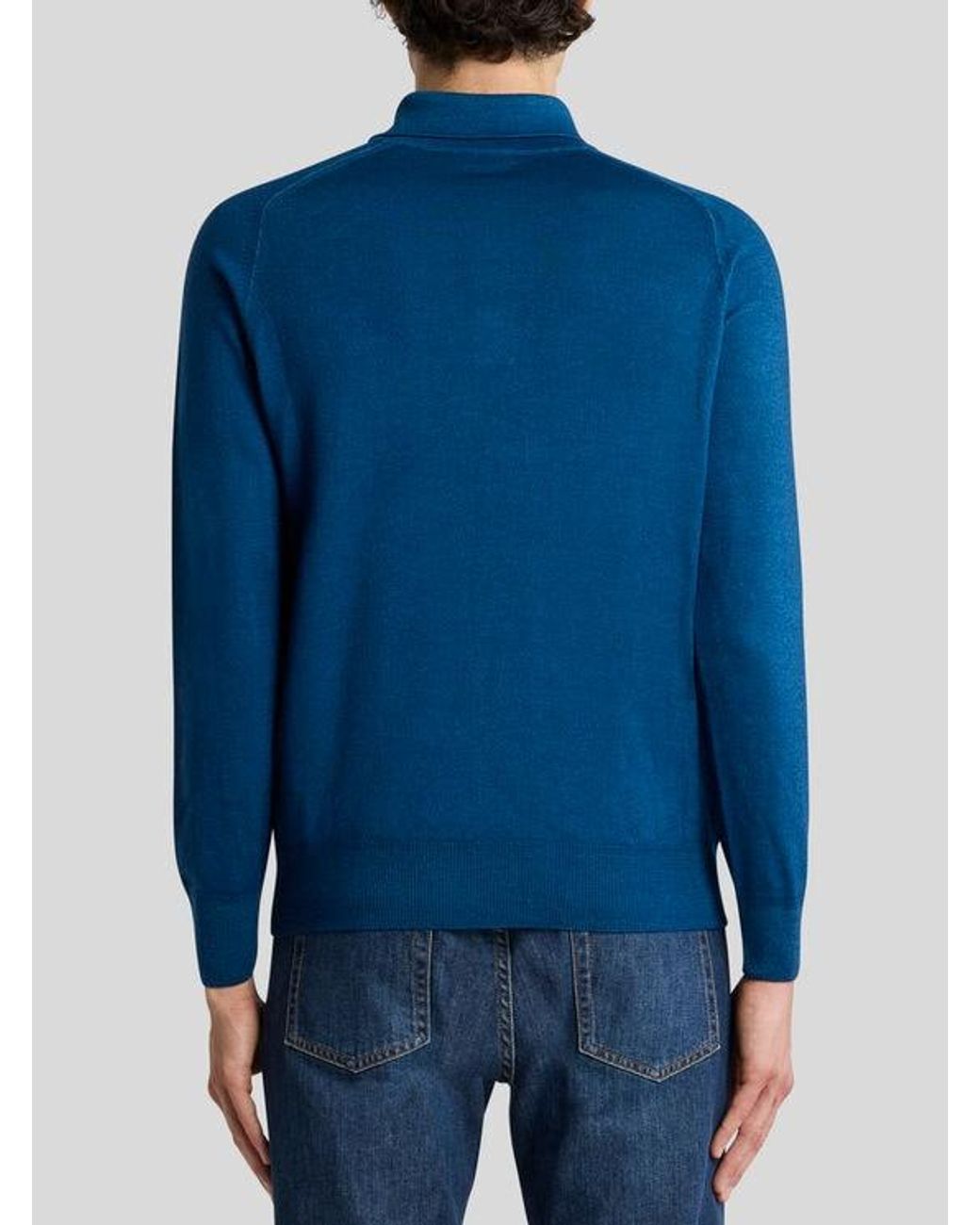 Etro Blue Wool Polo With Pegaso Logo for men