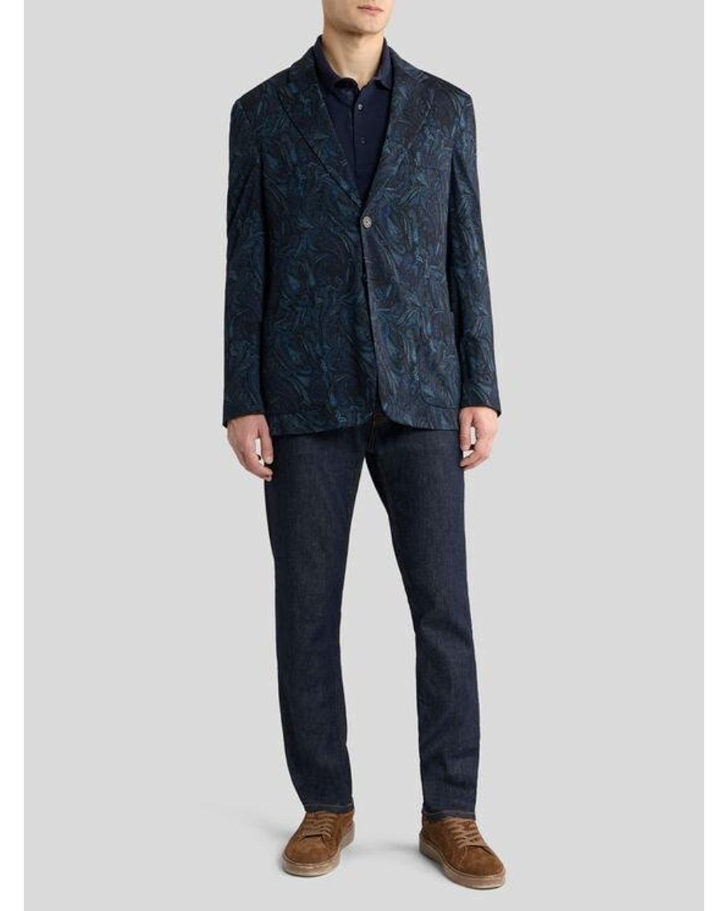 Etro Blue Plain-Coloured Cotton Polo Shirt With Printed Details for men